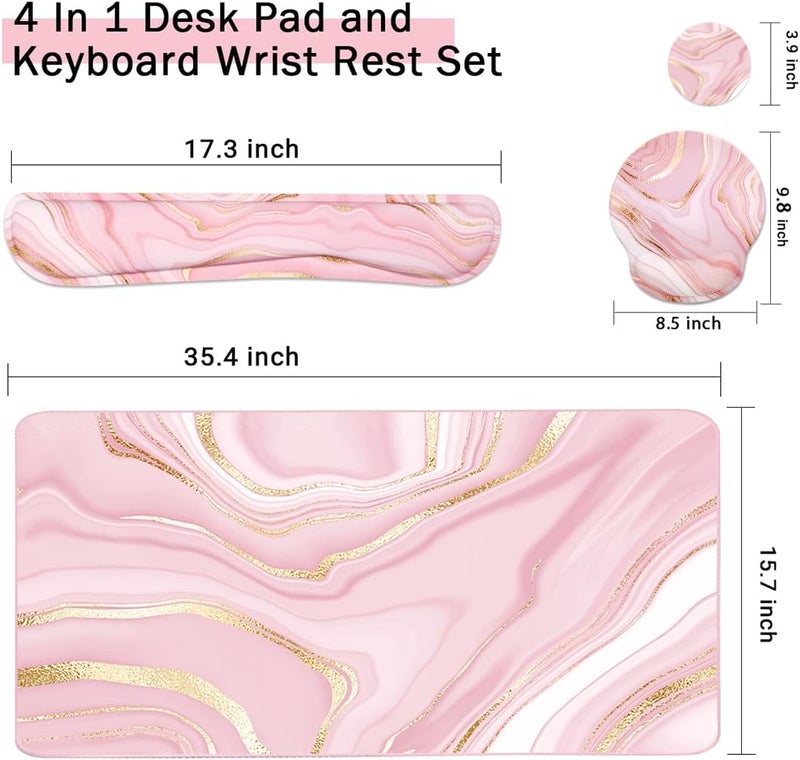 Yunoble 4-in-1 Gaming Mouse Pad Wrist Support Set，Desk Pad + Mouse Pad with Wrist Rest + Keyboard Wrist Rest + Coaster, Ergonomic Design for Home Office Study Game - Pink Fluid - Image 3